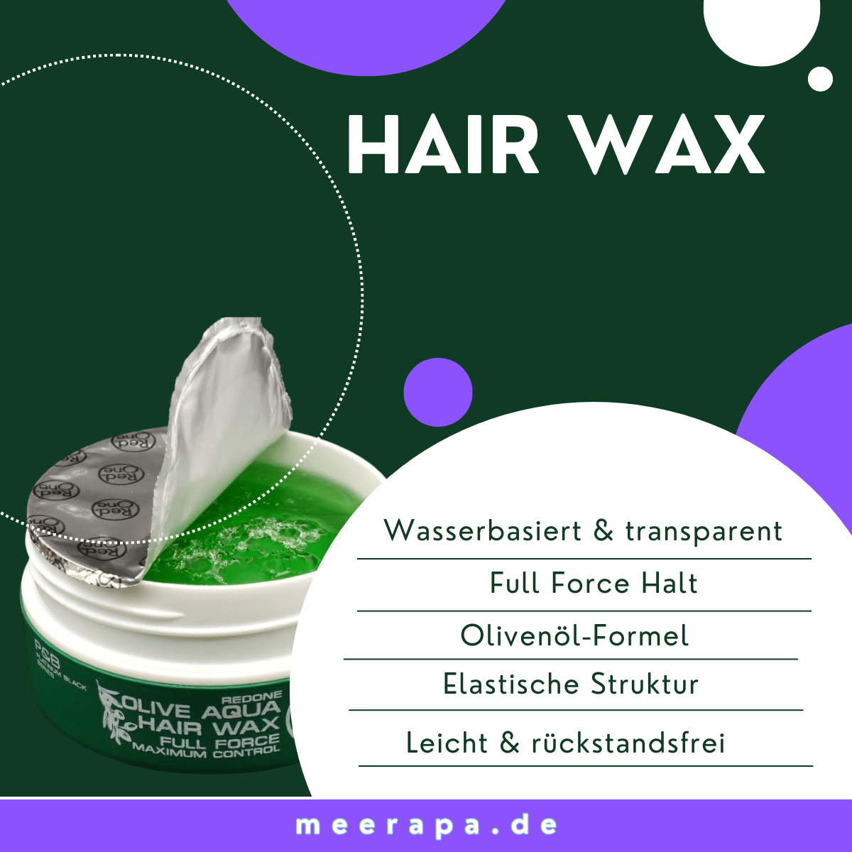 RedOne Aqua Hair Gel Wax Maximum Control - Olive - Meerapa Deutschland