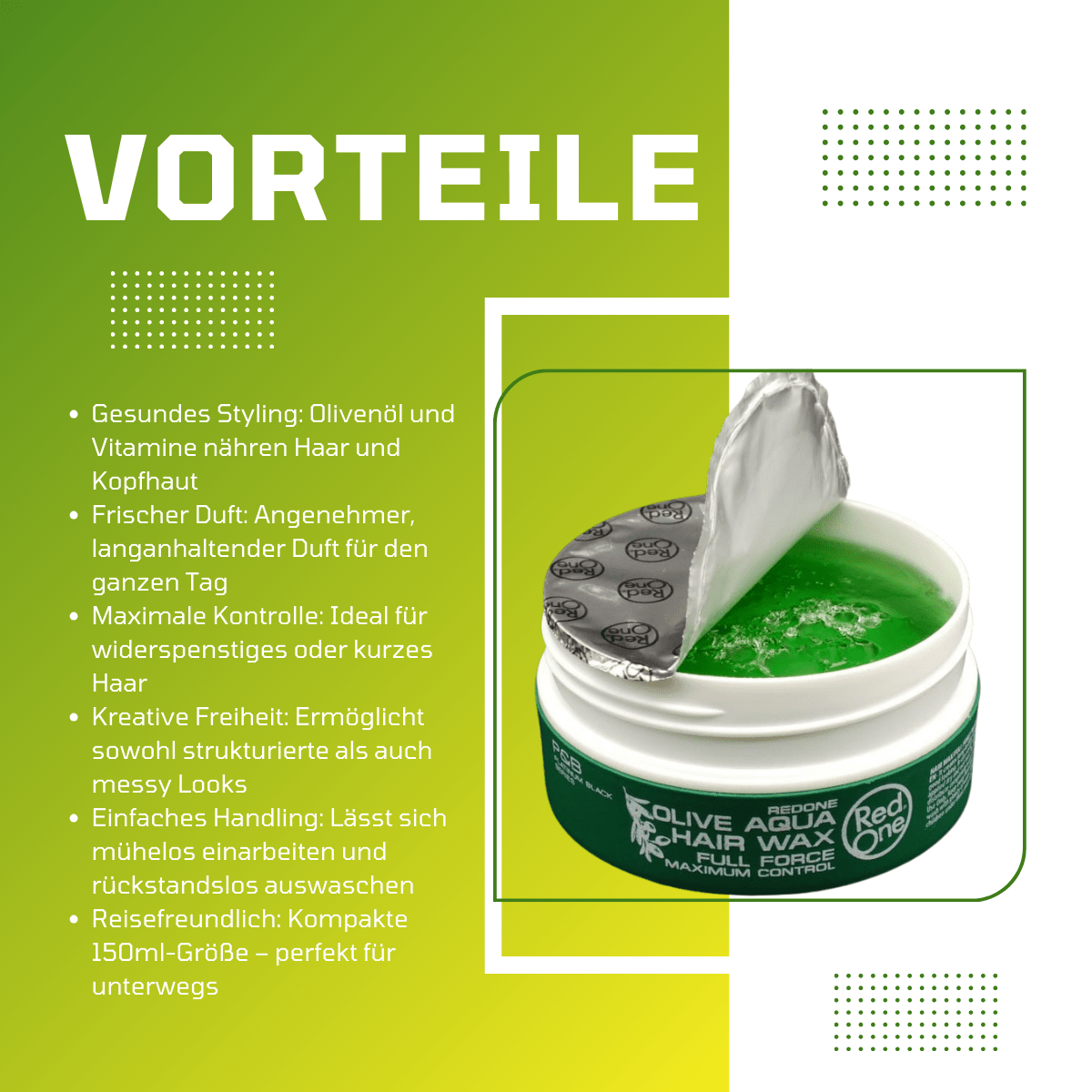 RedOne Aqua Hair Gel Wax Maximum Control - Olive - Meerapa Deutschland