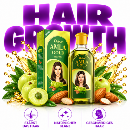Dabur Amla Gold Hair Oil 200 ml mit Amla, Mandelöl und Henna für trockenes, schwer kämmbares und glanzloses Haar.