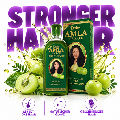 Dabur Amla Hair Oil 100 ml mit Amla-Extrakt für trockenes, glanzloses und pflegebedürftiges Haar.