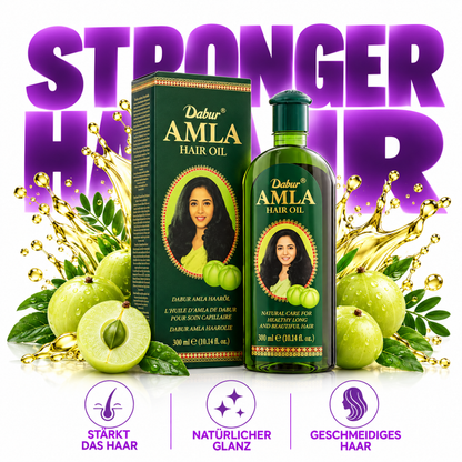 Dabur Amla Hair Oil 300 ml mit Amla-Extrakt für trockenes, strapaziertes und pflegebedürftiges Haar.