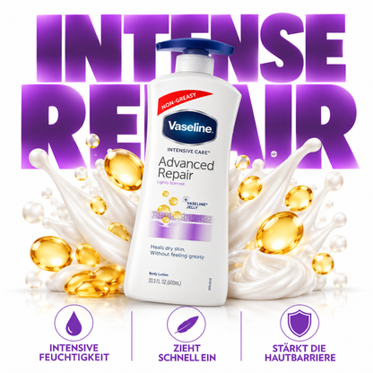 Vaseline Intensive Care Advanced Repair Unscented Lotion 600 ml mit Vaseline Jelly Mikrotröpfchen, Glycerin und feuchtigkeitsspendenden Lipiden.