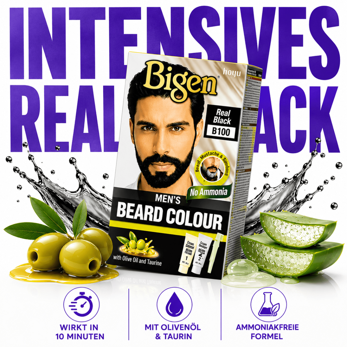 Bigen Men's Beard Colour B100 - Real Black - Meerapa Deutschland